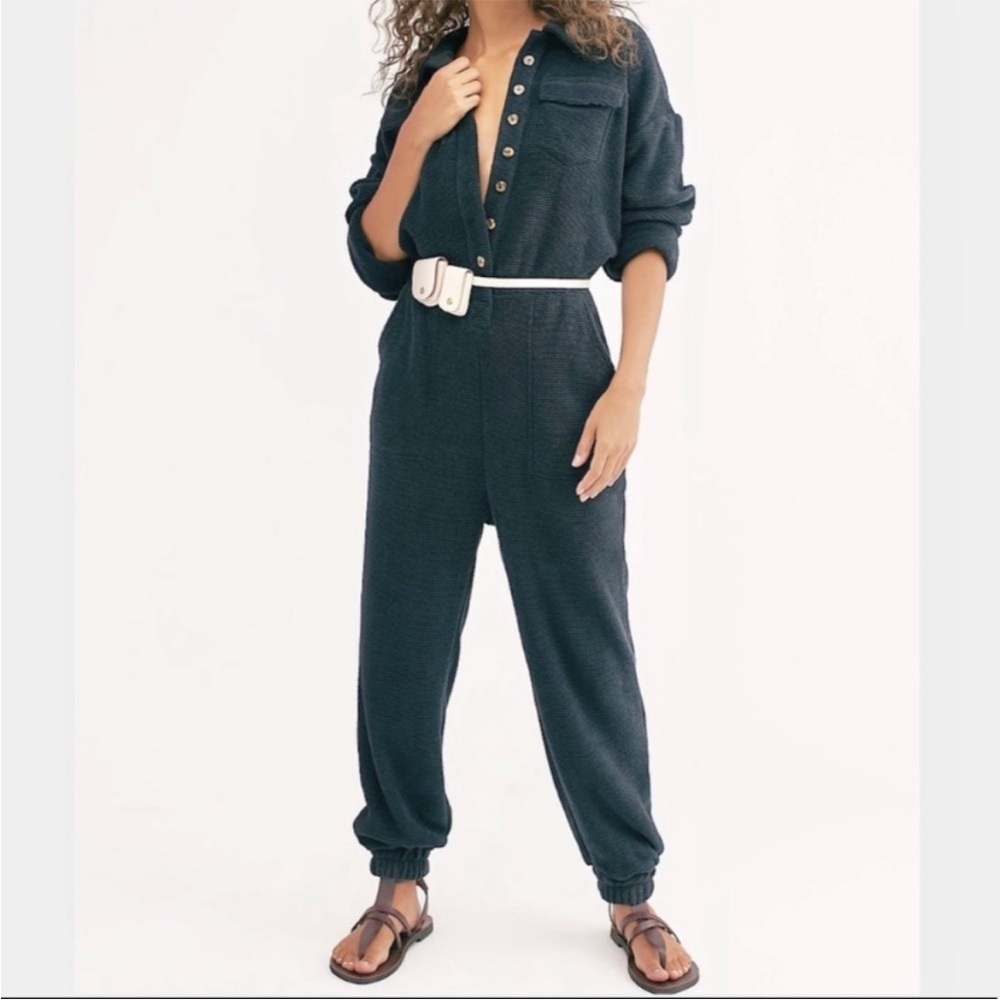 Free People Ride or Die Navy Jumpsuit